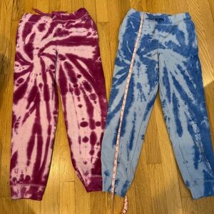 2 Pairs of Lands’ End Girls Tie-Dye Sweatpants - Purple and Blue